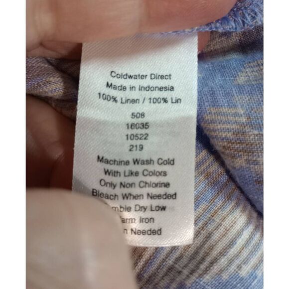 Coldwater Creek Shirt Ladies Extra Large Blue Aztec 3/4 Sleeve 100% Linen Button - Picture 6 of 7